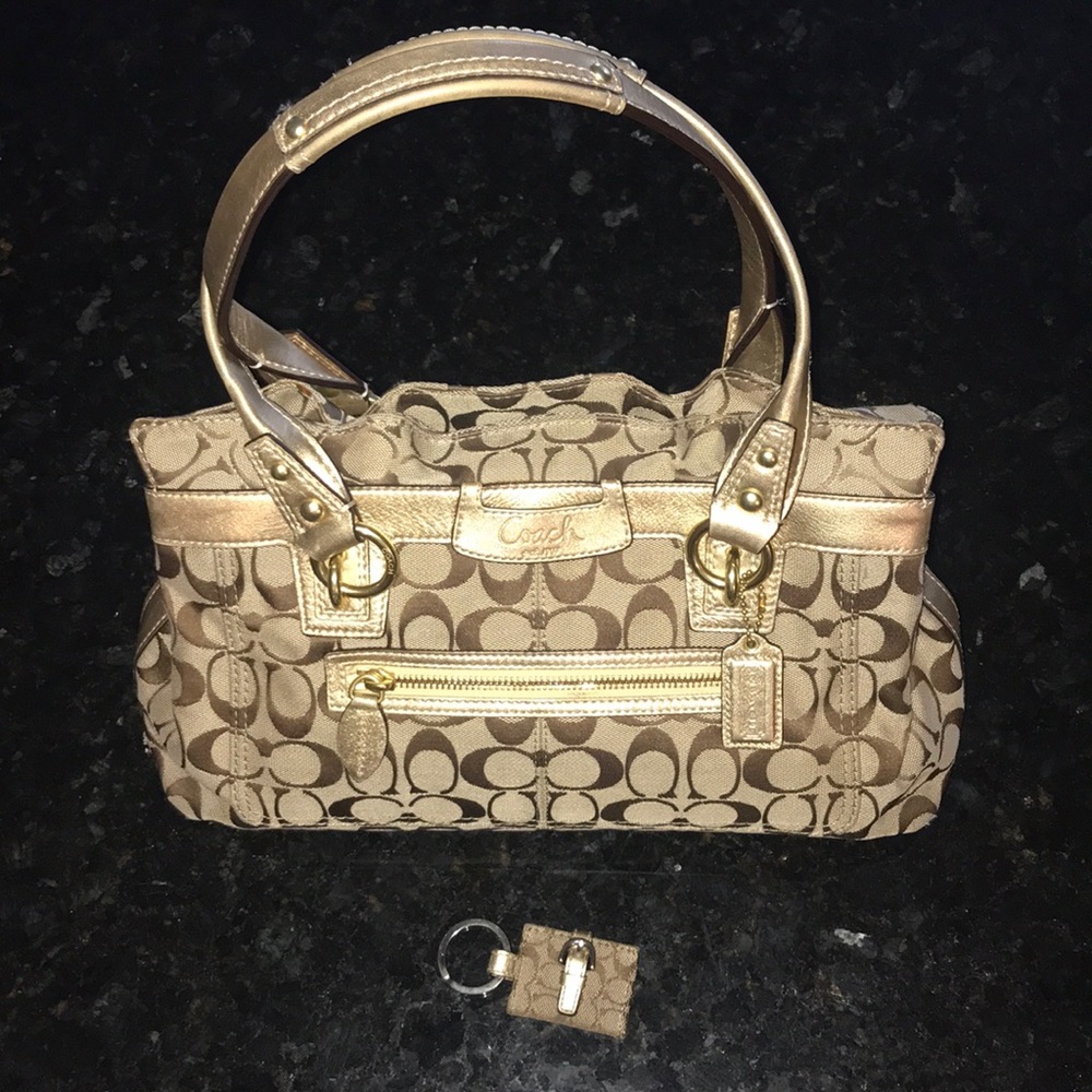 Gold Coach Handbag + bonus coordinating keychain